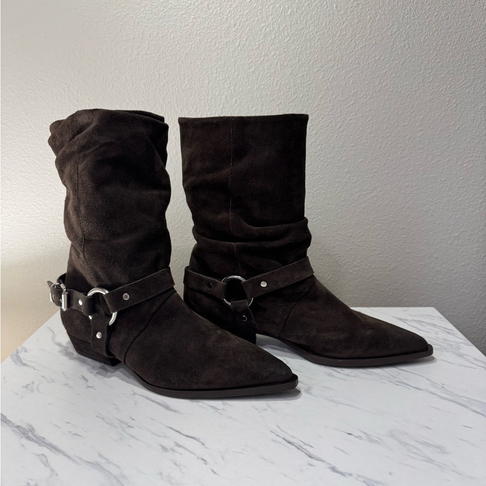 Elegant Dark Brown Suede Heeled Boots